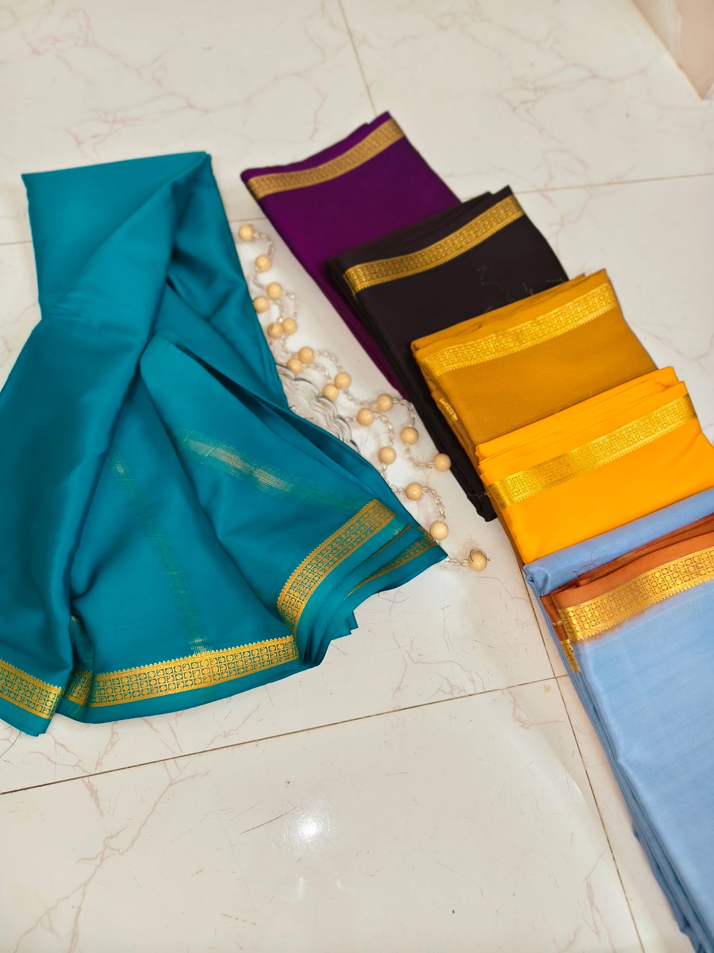 Buy Sea Blue Mysore Silk Saree - Pure Silk, Silk Mark Certified, Powerloom Weave for Weddings & Festive Wear