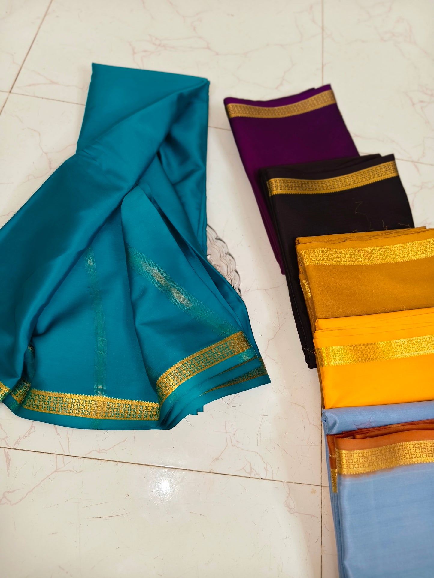 Buy Sea Blue Mysore Silk Saree - Pure Silk, Silk Mark Certified, Powerloom Weave for Weddings & Festive Wear