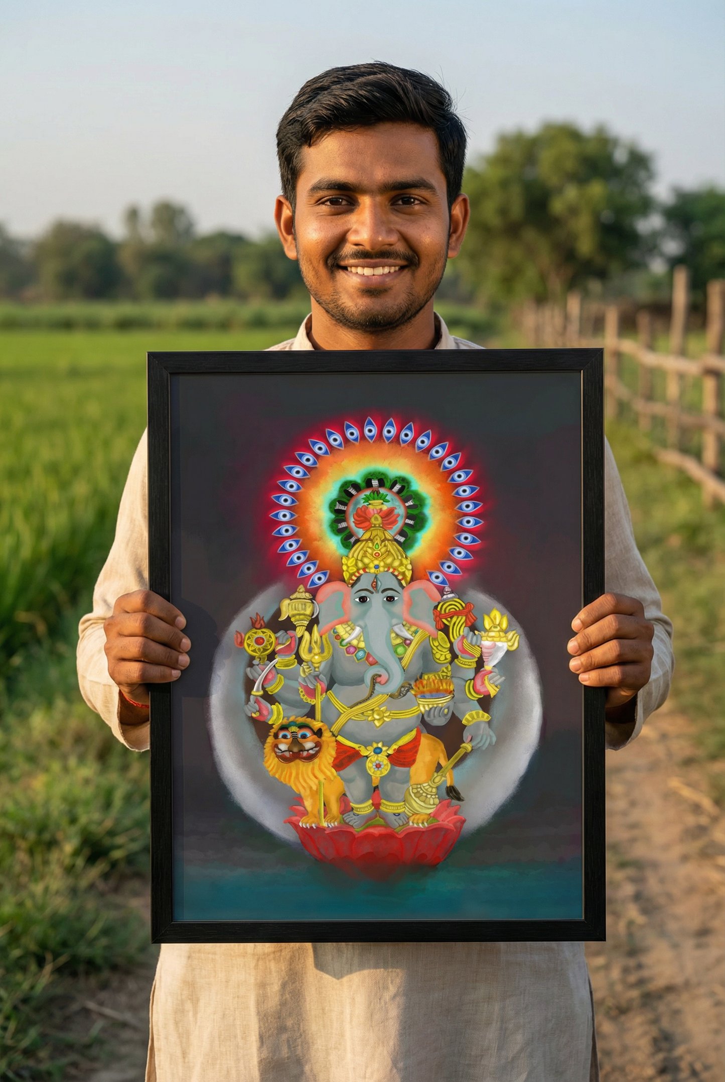 Sri Shuba Drishti Ganapathy Photo Frame | Auspicious Ganesha Wall Art for Good Fortune | 300 GSM Glossy Laminated Artboard | Vastu Blessings & Prosperity Gift