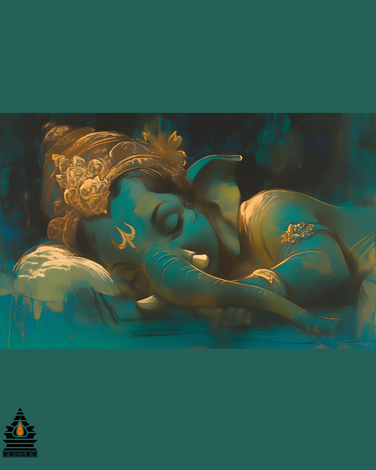 Serene Digital Art of Lord Ganesha Sleeping – Downloadable Hindu Art