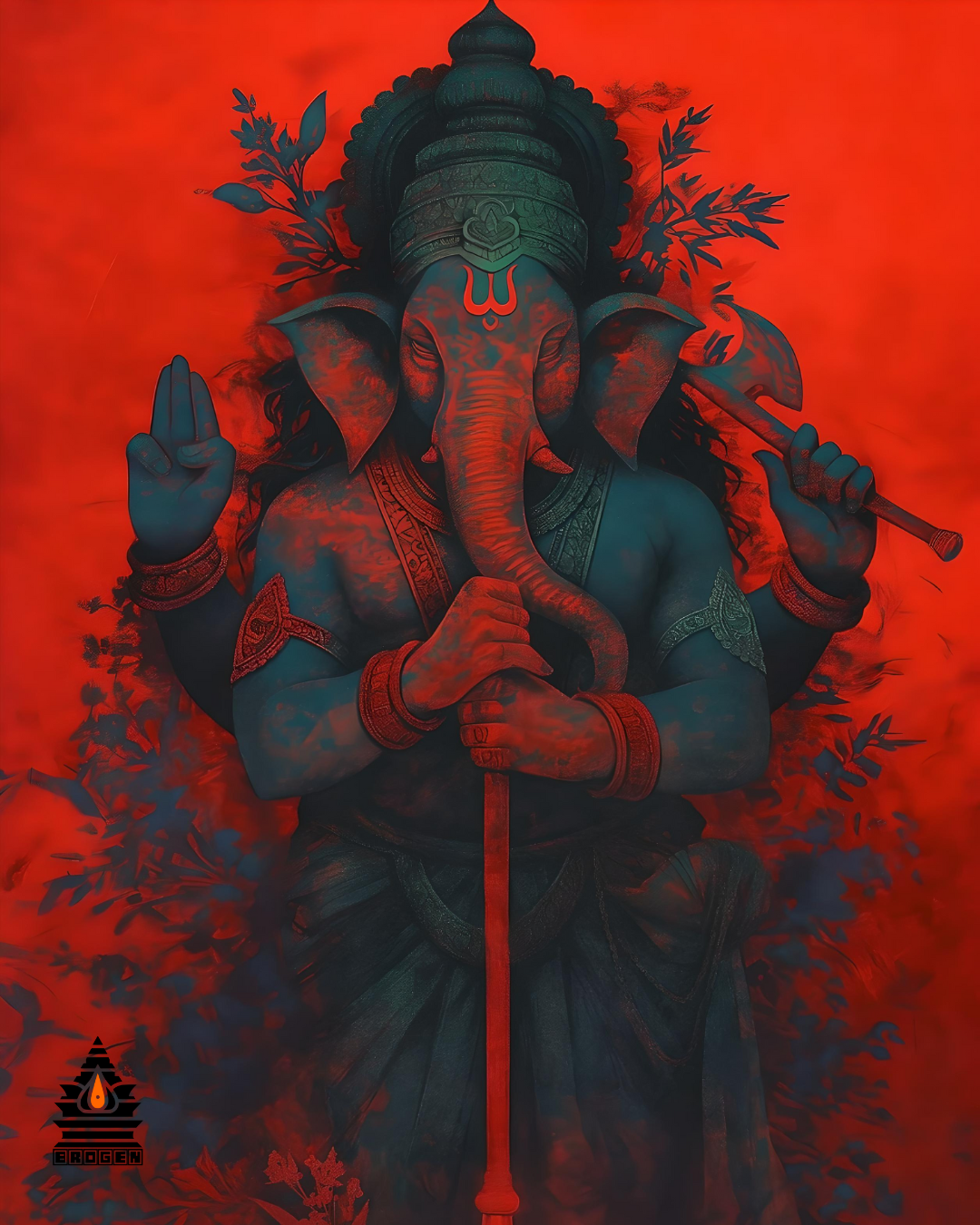 High-Resolution Digital Download of Ugra Ganesha – Fierce Form of Lord Ganesha (2942x4000 pixels, 96 DPI Soft Copy)
