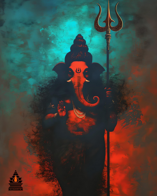 High-Resolution Digital Art of Ganesha Holding Trishula – PNG Download
