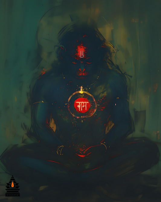 Lord Hanuman Meditating on Lord Ram | High-Resolution PNG | Spiritual Hindu Artwork Download