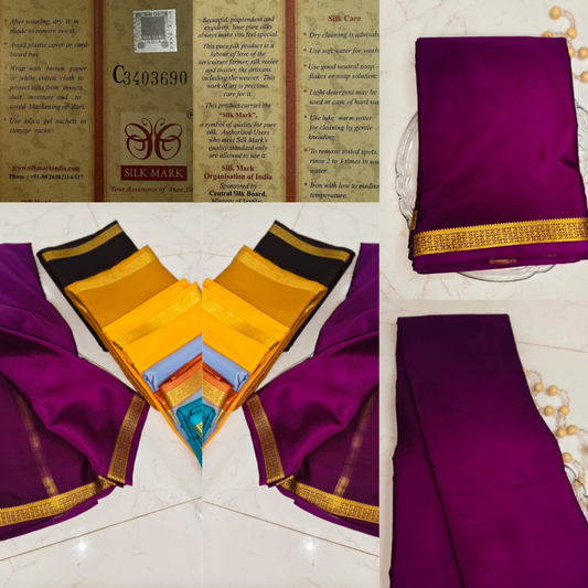 Rich Deep Purple Mysore Silk Saree – Pure Silk Saree for Weddings & Festive Wear