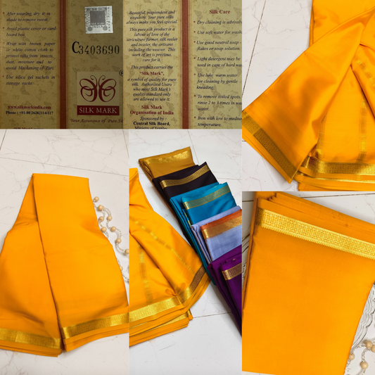 Vibrant Yellow Mysore Silk Saree – Pure Silk Saree for Weddings, Festive & Ethnic Wear