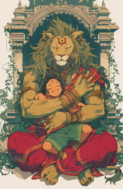 Digital Art of Narasimha Swamy Protecting Prahaladha | High-Resolution PNG