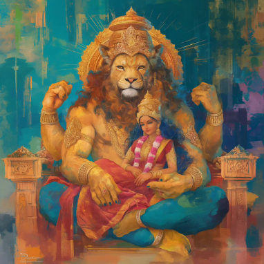 Sacred Fusion: Digital Art of Lakshmi Narasimha Swamy - High-Resolution PNG