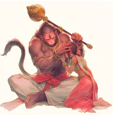 High-Resolution Digital Art of Hanuman Blessing a Devotee - Instant Download PNG