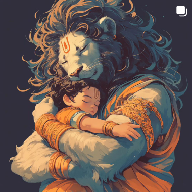 "Narasimha Swamy Hugging Prahaladha - High-Resolution Digital PNG File | 2048x2048 Pixels"