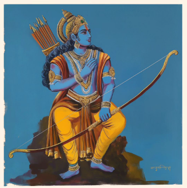 Digital Art of Sri Rama Holding Bow and Arrow High-Resolution