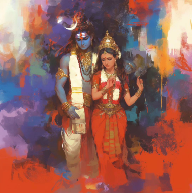 High-Resolution Digital Art of Hindu Gods Shiva and Parvati - Instant PNG Download