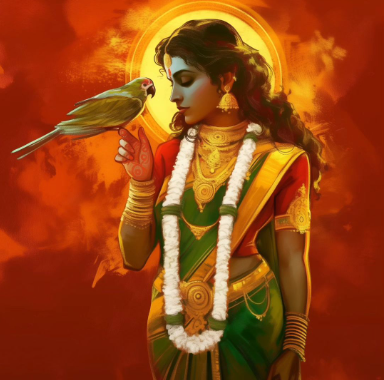 Digital Art of Hindu Goddess Meenakshi - High-Resolution PNG Download