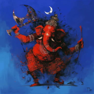 Divine Digital Art of Lord Ganesha Holding an Axe - High-Resolution PNG Download