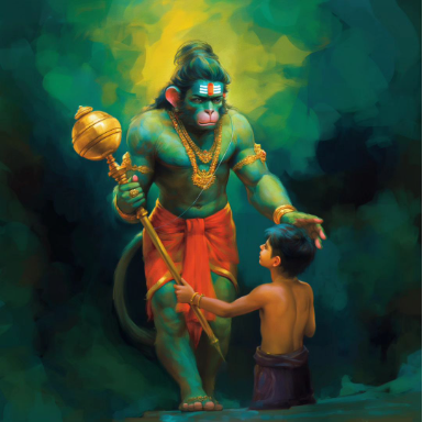 Digital Art of Lord Hanuman Protecting Devotee - High-Resolution Download