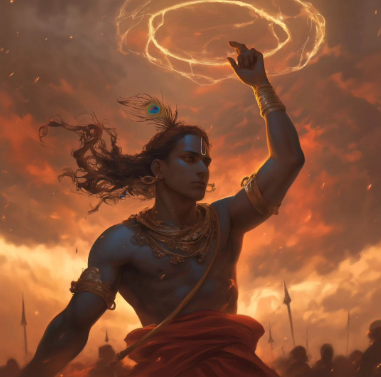 Digital Art Download: Lord Krishna with Sudarshana Chakra - Mahabharata War Field