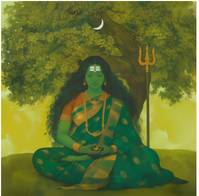 Serene Digital Art of Parvathi Devi Meditating - High-Resolution PNG Download