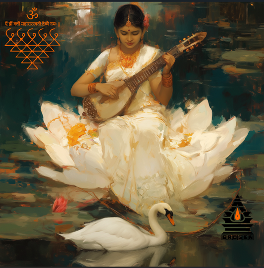 Digital Art of Devi Saraswati - High-Resolution Downloadable PNG