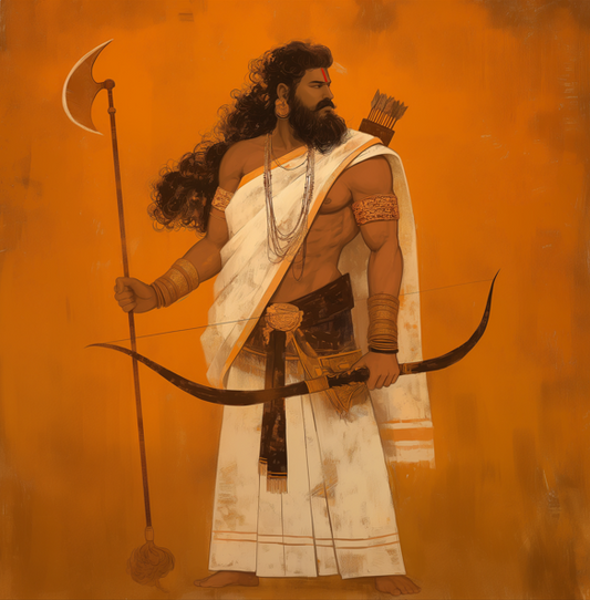 Digital Art of Hindu God Parashurama Holding Axe and Bow - High-Resolution Download