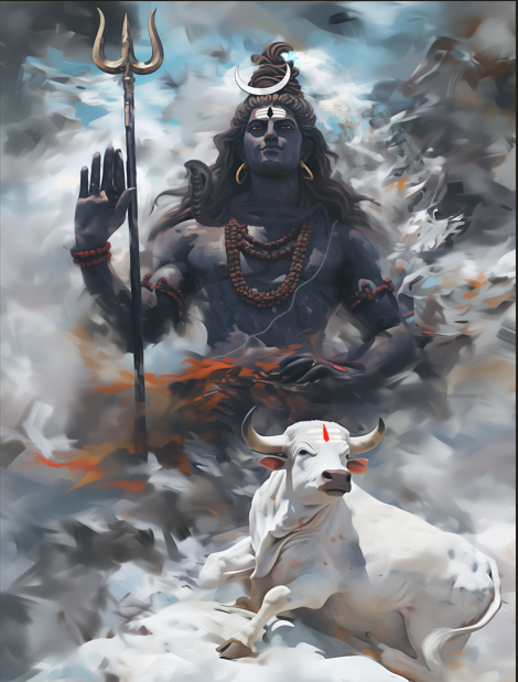 Lord Shiva in Kailasa with Nandi - 7700x10200 Pixels Divine Digital Art, digital download