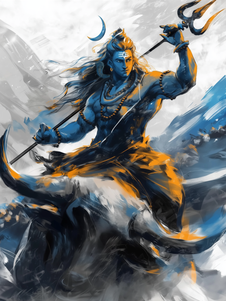 Lord Shiva Riding on Nandi - Digital Art Download (2400x3500 Pixels, 150 DPI)