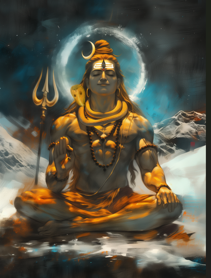 Lord Shiva Digital Art Download | High-Resolution 1700x2600 PNG | Meditative Divine Wall Decor