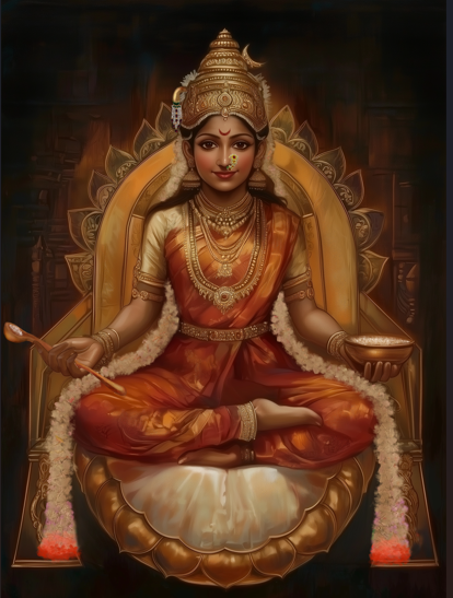 Annapoorna Devi Digital Art Hd Download | High-Resolution 1700x2600 PNG for Spiritual Decor