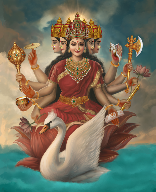 Gayatri Devi Digital Art – HD Printable image of Goddess Gayatri (300 dpi png file)