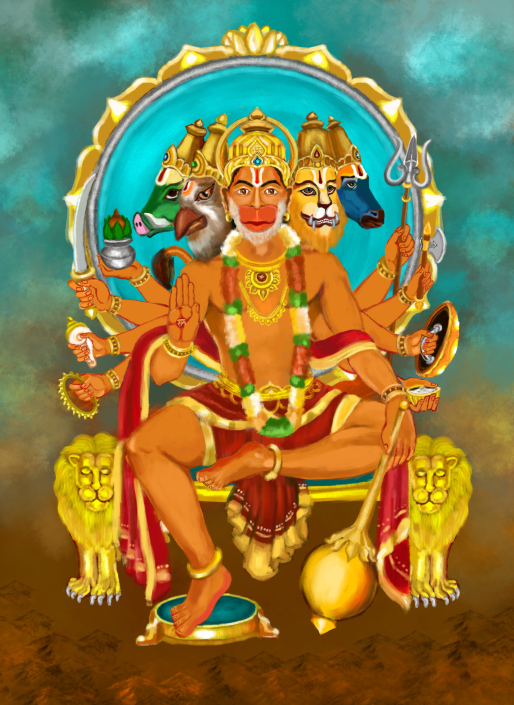 Panchmukhi Hanuman Digital Art | HD Hindu Devotional Artwork | 4200×5700 Pixels | 150 DPI