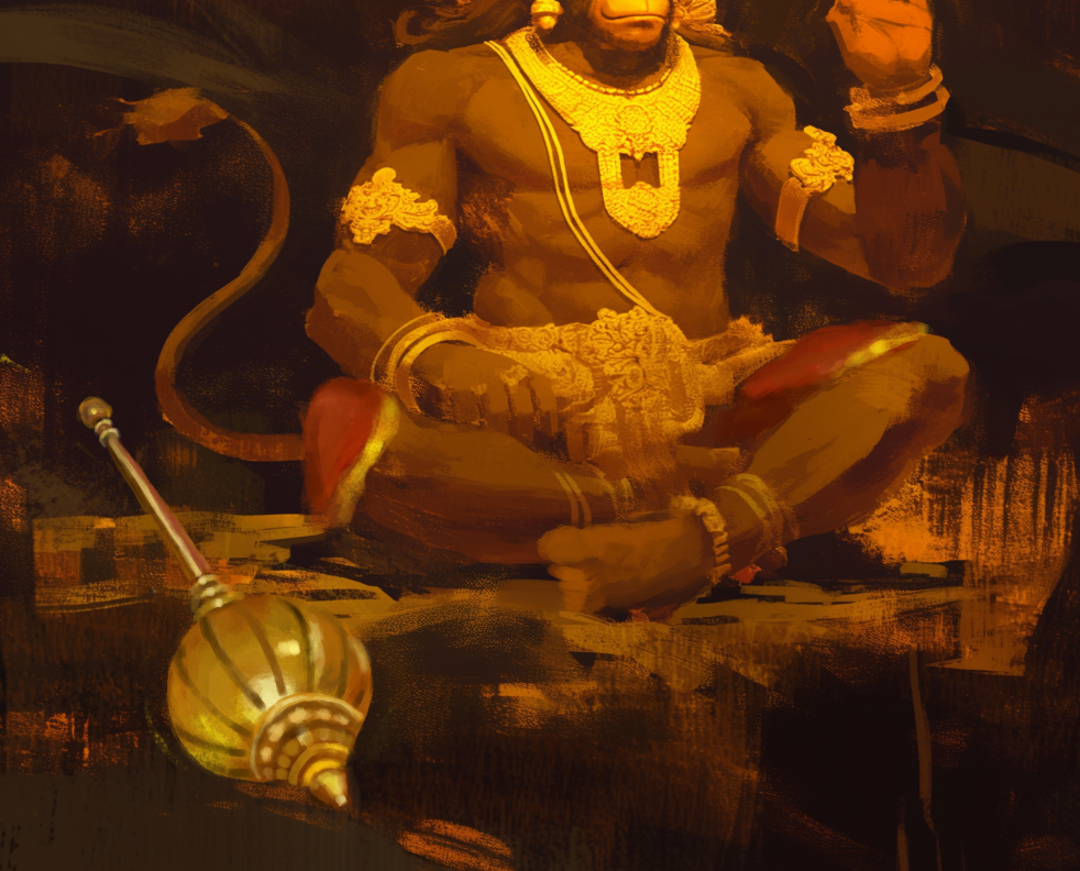 Lord Hanuman Sitting in Blessing Posture Poster – 300 GSM Calm Devotional Wall Art for Peace and Protection