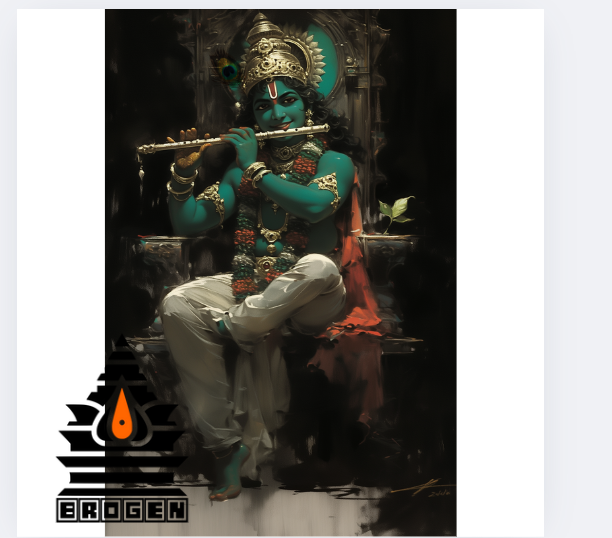 Lord Krishna Sitting on Throne & Playing Flute | Divine Digital Art