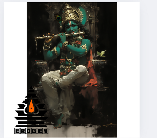 Lord Krishna Sitting on Throne & Playing Flute | Divine Digital Art