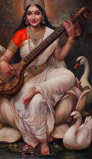 Saraswathi Devi Poster – 300 GSM Spiritual Wall Art for Wisdom and Learning | Vastu Positive Decor