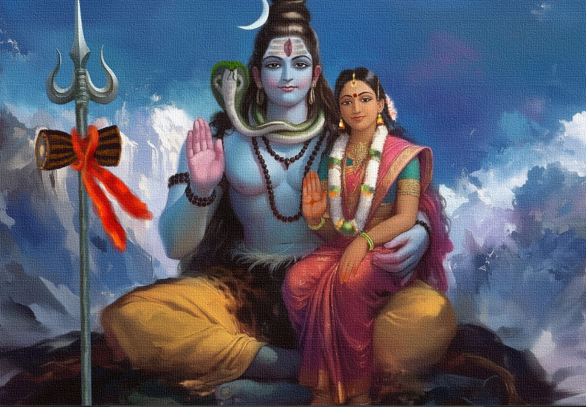 Shiva Parvathi Canvas Wall Art | Divine Couple of Harmony and Strength | Vastu Positive Gift | PolyCanvas Framed Décor