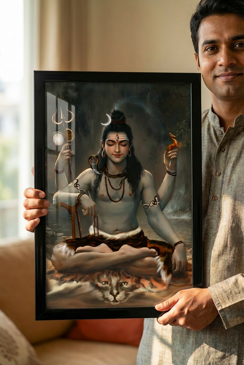 Lord Shiva Photo Frame | Mahadeva Wall Art | 300 GSM Glossy Laminated Artboard | Vastu Positive Divine Decor & Spiritual Gift
