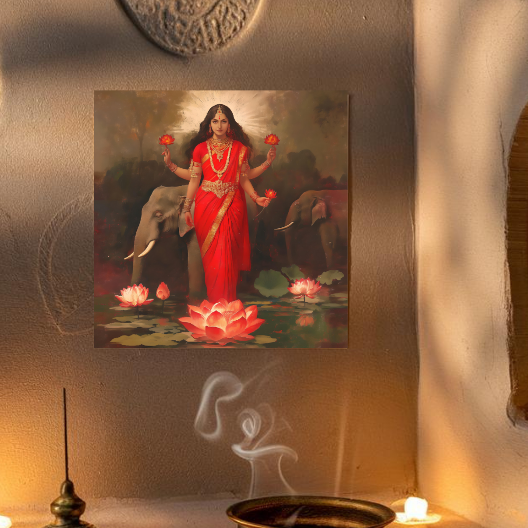 Premium 14x14 Inch Lakshmi Devi Art Poster – 300 GSM Art Board | Perfect Gift for Devotees | Fade-Proof Wall Art