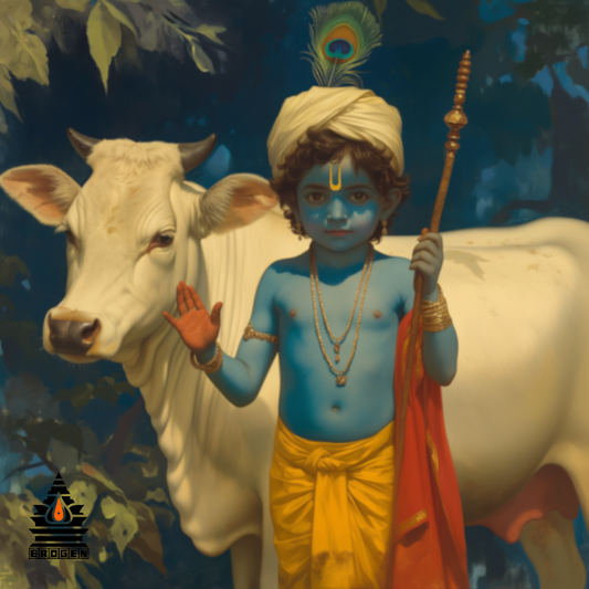 Enchanting Digital Art of Lord Krishna with Cow | High-Resolution PNG