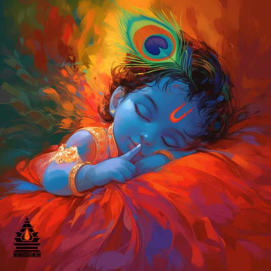 Digital Art of Sleeping Baby Krishna - Divine Serenity and Innocence