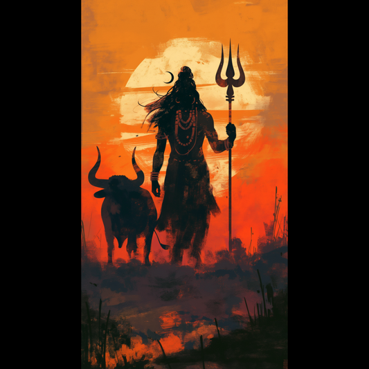 Majestic Digital Art of Lord Shiva Walking with Nandi - High-Resolution Spiritual Artwork
