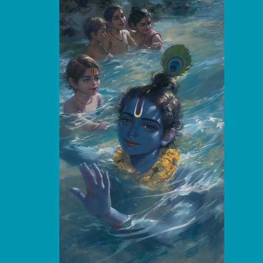 Serene Digital Art of Krishna Swimming in the River: A Divine Moment Captured