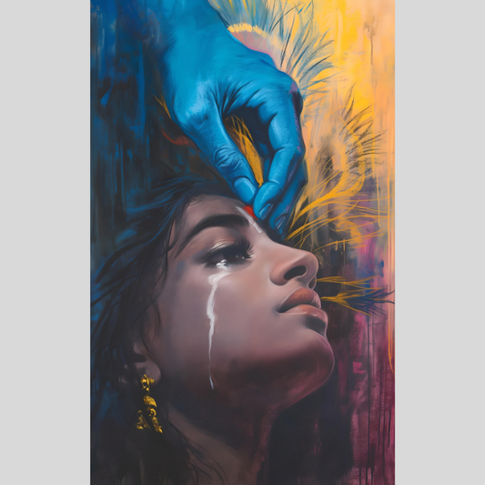 Heartfelt Digital Art of Devotee Crying for Krishna: A Touch of Divine Compassion