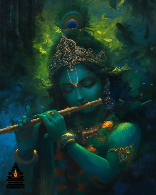 Divine Digital Art of Lord Krishna Playing the Flute - High-Resolution Downloadable PNG