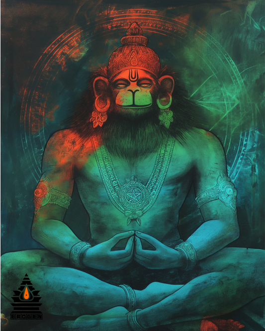 Serene Digital Art of Lord Hanuman Meditating - High-Resolution Downloadable PNG
