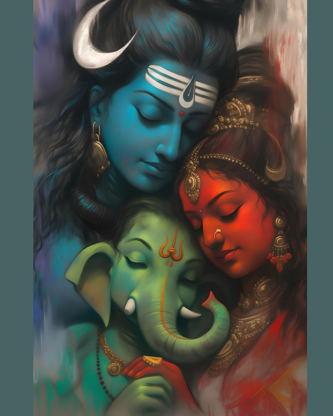 High-Resolution Digital Art of Ganesha with Shiva and Parvati | Sacred Family Portrait