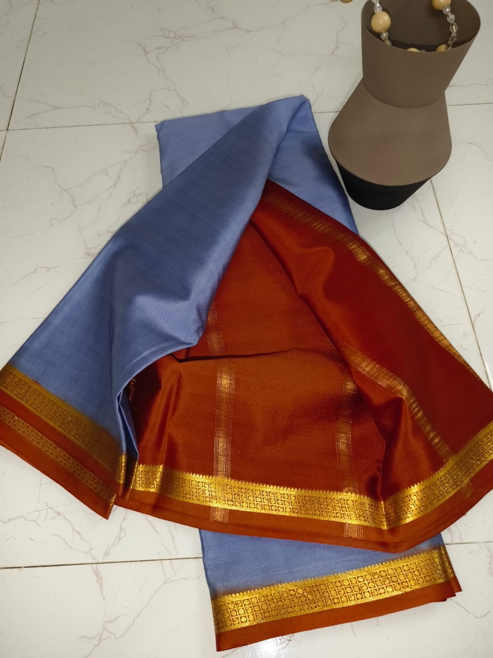 Elegant Baby Blue Mysore Silk Saree – Pure Silk Mark Certified Saree for Weddings & Festive Wear
