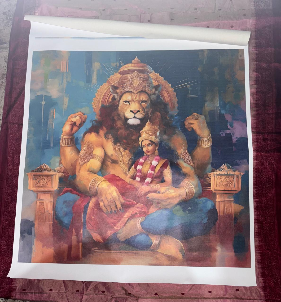 Lakshmi Narasimha Swamy Canvas Print (35x35 Inches) – Hindu God Wall Art for Pooja Room & Spiritual Decor