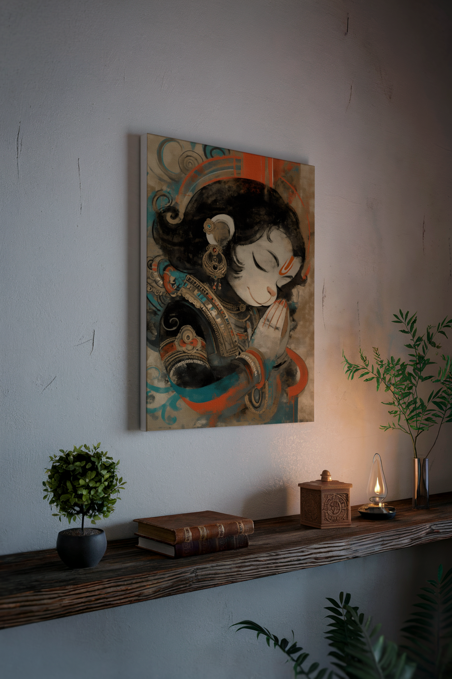 Hanuman in Anjali Mudra Digital Painting on Canvas β Divine Wall Art for Spiritual & Vastu Decor