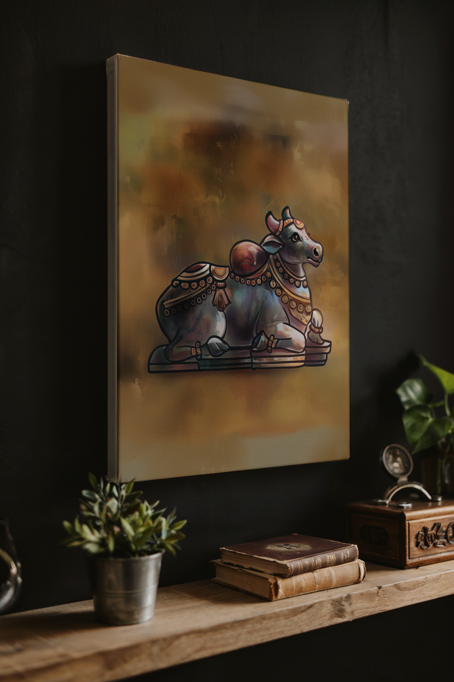 Nandi Digital Painting on Canvas | Sacred Nandi Bull Wall Art for Home, Temple & Vastu Decor