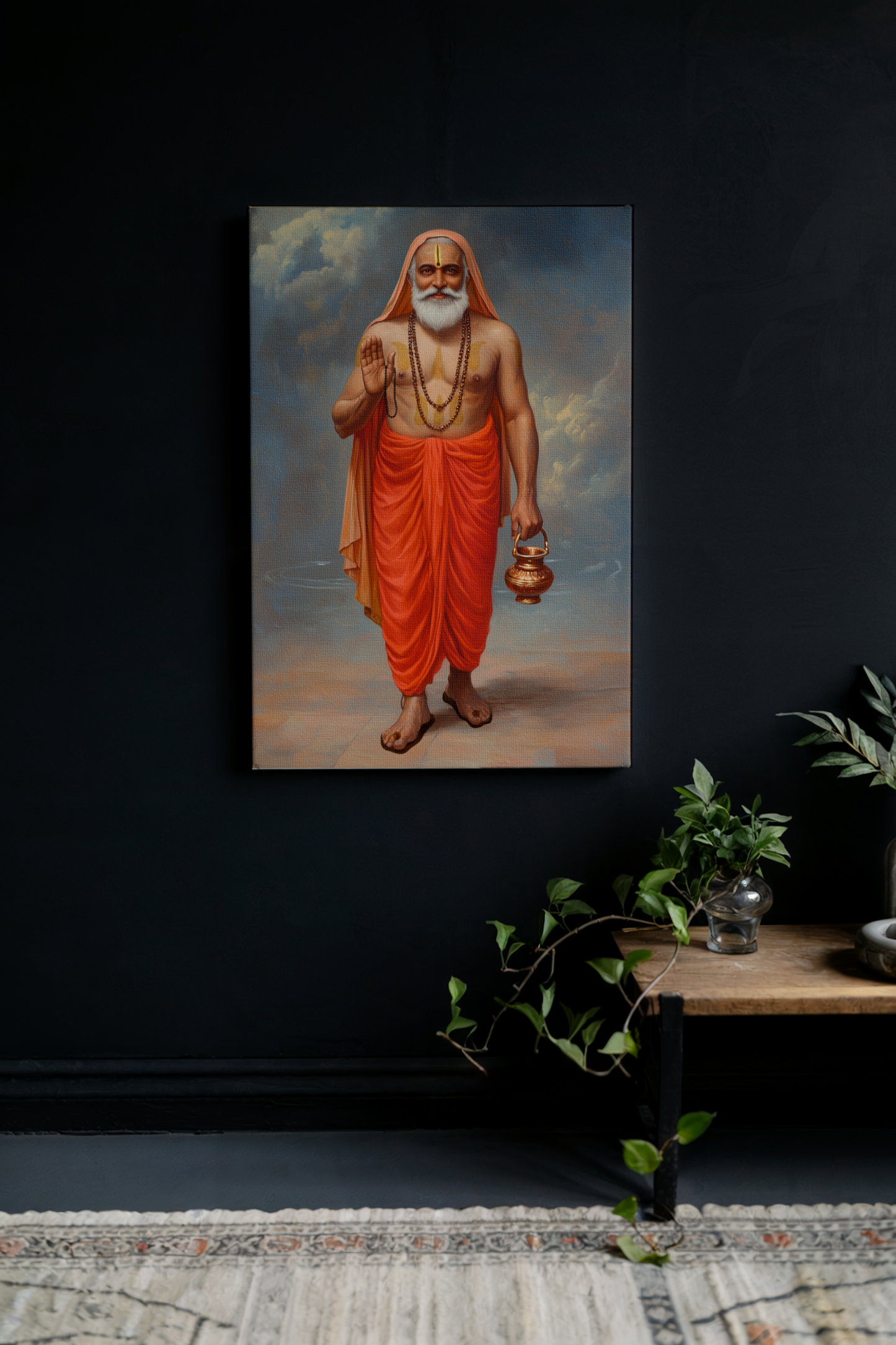 Guru Raghavendra Swamy Digital Painting on Canvas – Spiritual Wall Art for Pooja Room & Vastu Positivity