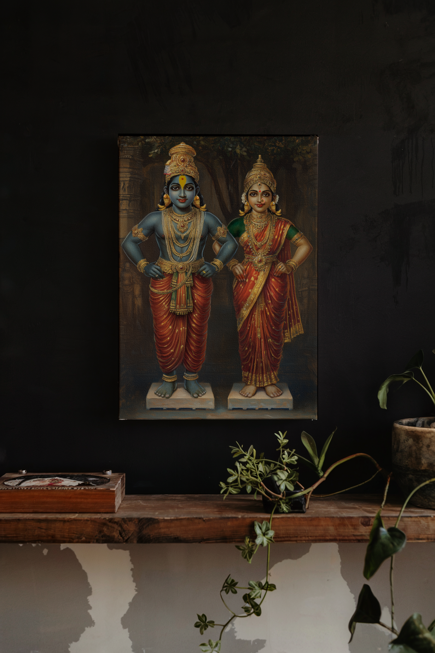 Panduranga Vitthala Rukmini Digital Painting on Canvas – Spiritual Wall Art for Home Temple & Devotional Decor
