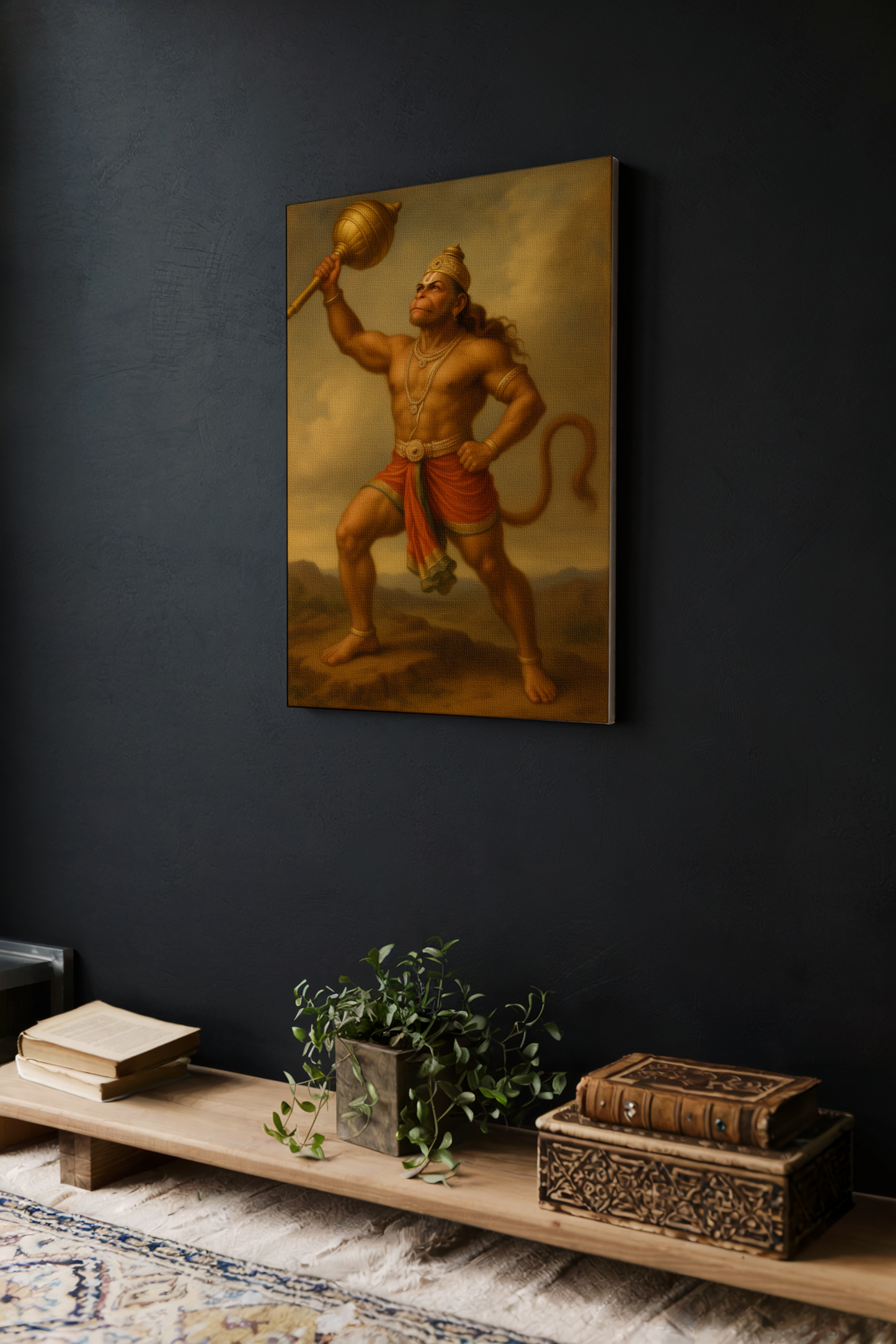 Hanuman Ji with Gada Digital Painting on Canvas – Divine Strength Wall Art for Home, Temple & Spiritual Décor